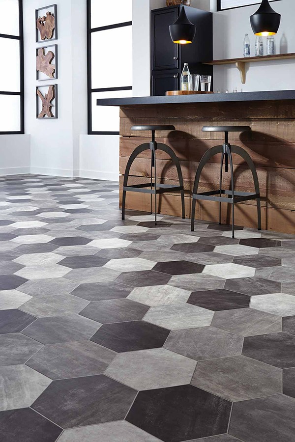 Hexagon shaped colorful tile floor